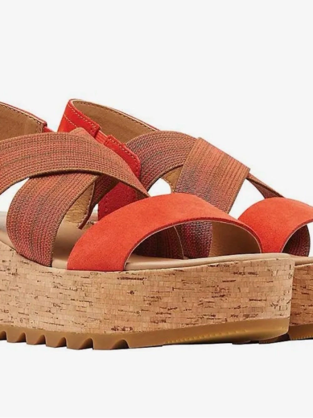 Sorel Orange Cork Platform Sandals with Elastic Cross Straps